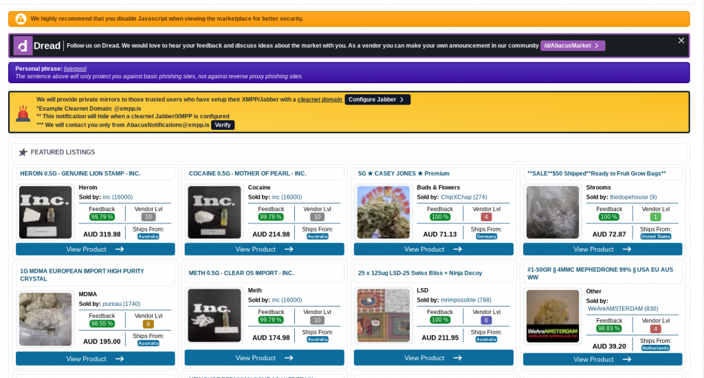 a screenshot of live darknet market, Abacus